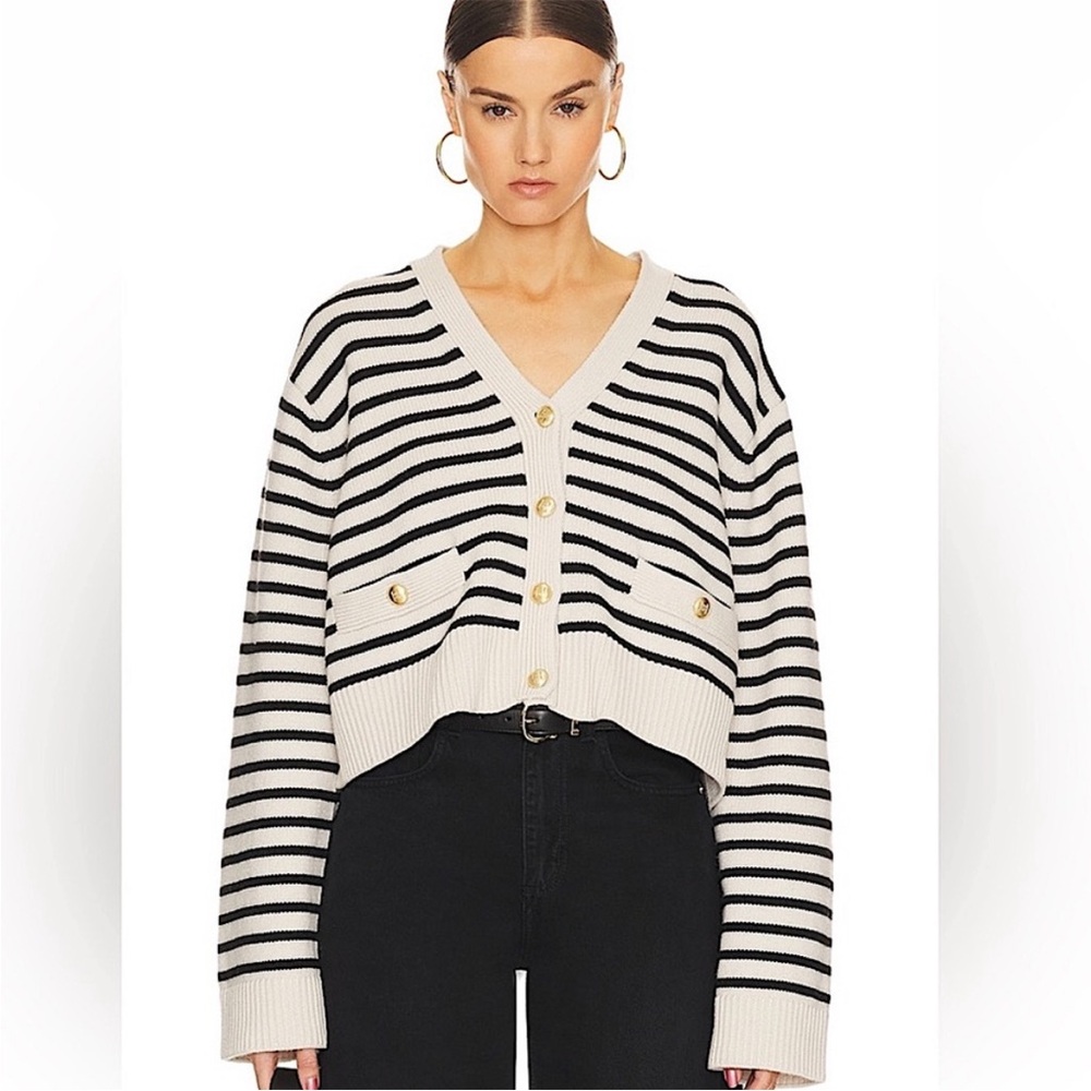 Helsa Wool Striped Black and Cream Women's Sweater XS oversized
